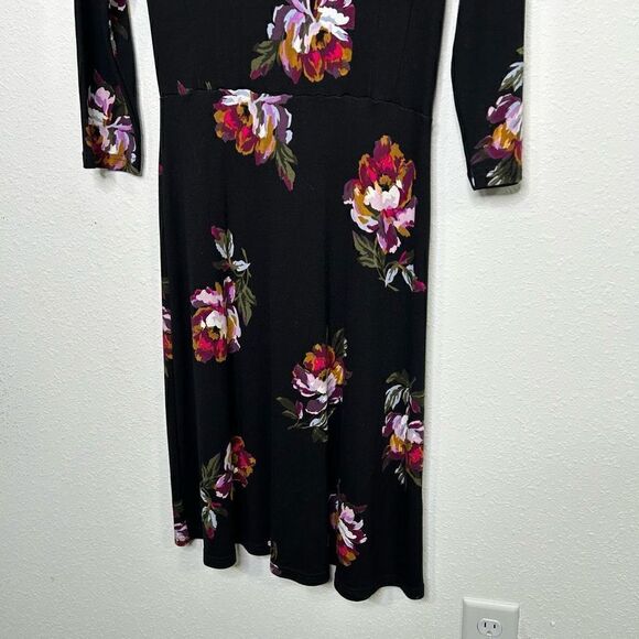 Joules Women’s Black Floral Long Sleeve A Line Midi Dress Size US 8 - Picture 3 of 12